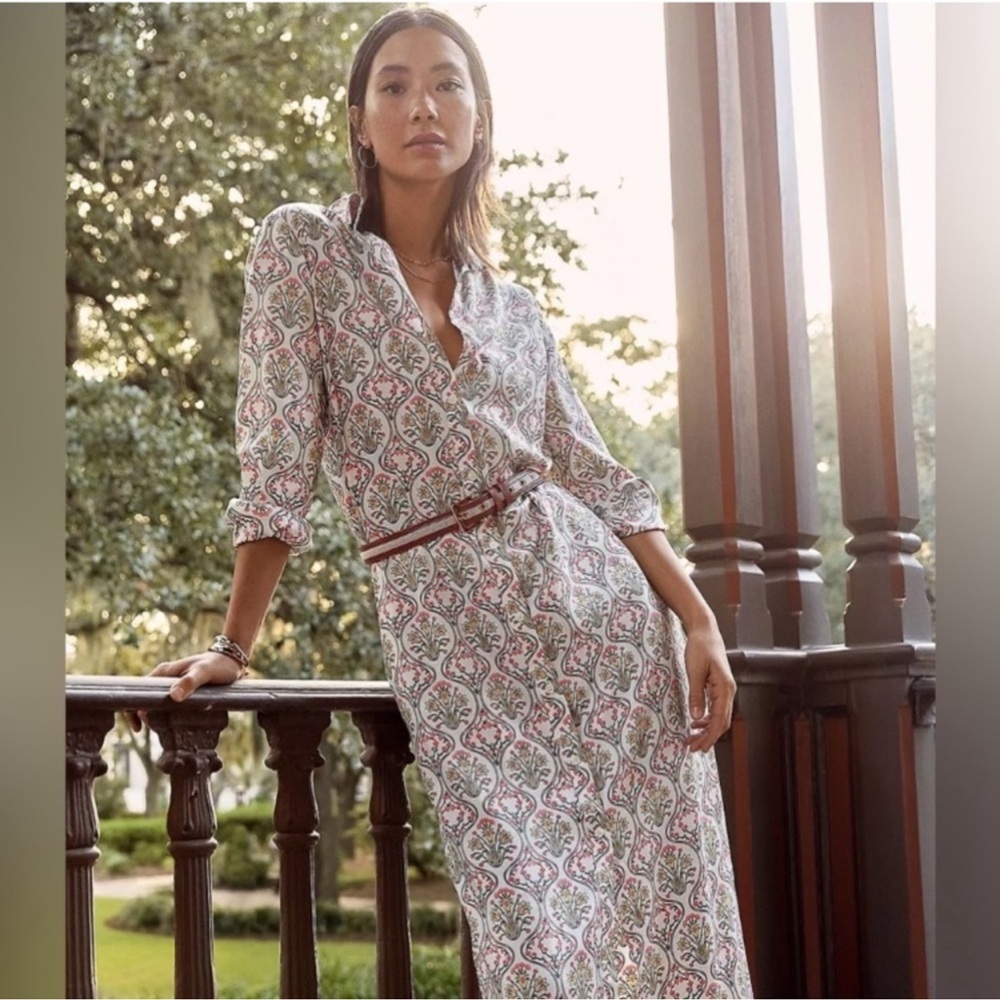 Loft Tuilerie Maxi Shirtdress lightweight button up floral summer beach NWOT 14
